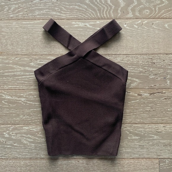 Sculpt Knit Criss Cross Cropped Tank, Coffee Bean, Size S - Picture 1 of 3